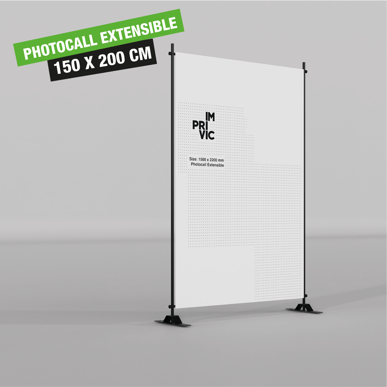Photocall extensible 150x220 cm, ideal para eventos, ferias y conferencias.